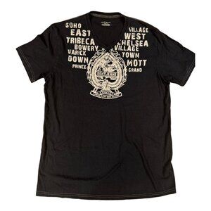 DKNY Jeans NYC Crest Graphic Tee XL Black Tribeca SoHo Village V-Neck